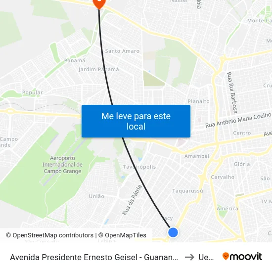 Avenida Presidente Ernesto Geisel - Guanandizão to Uems map