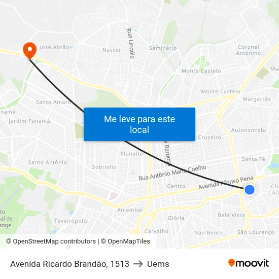 Avenida Ricardo Brandão, 1513 to Uems map