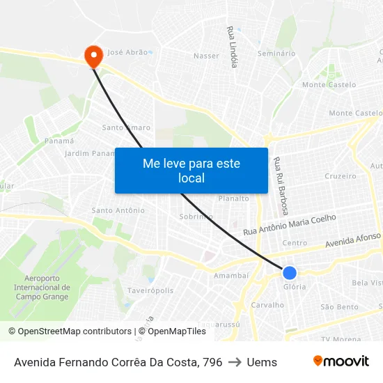 Avenida Fernando Corrêa Da Costa, 796 to Uems map