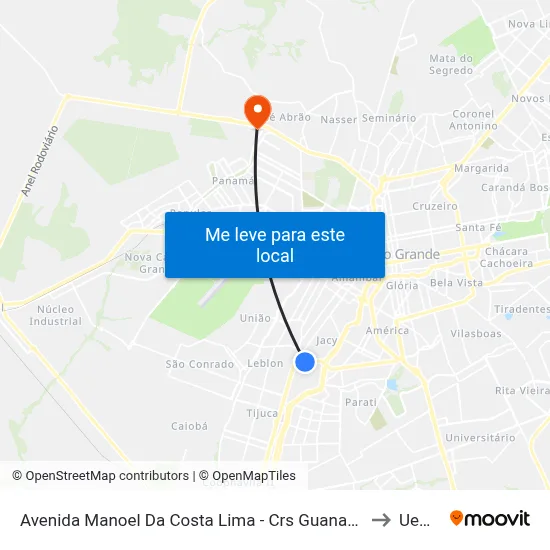 Avenida Manoel Da Costa Lima - Crs Guanandi to Uems map