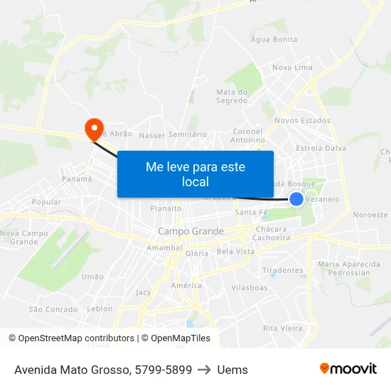 Avenida Mato Grosso, 5799-5899 to Uems map