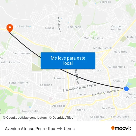 Avenida Afonso Pena - Itaú to Uems map