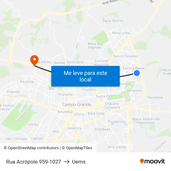 Rua Acrópole 959-1027 to Uems map