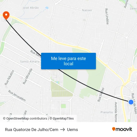 Rua Quatorze De Julho/Cem to Uems map