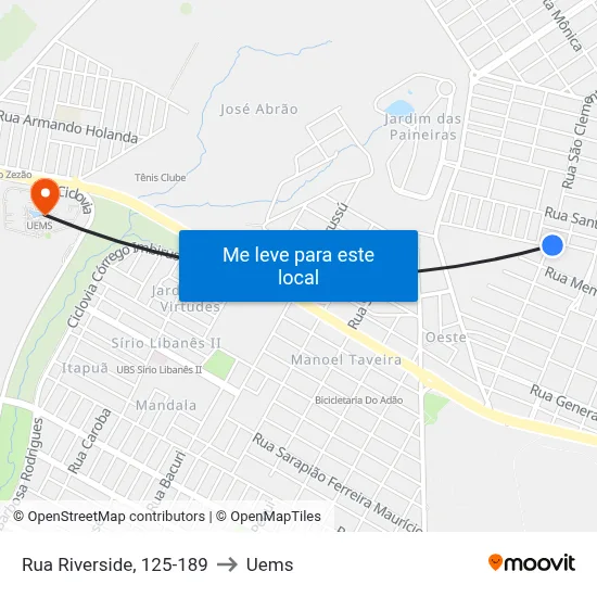 Rua Riverside, 125-189 to Uems map