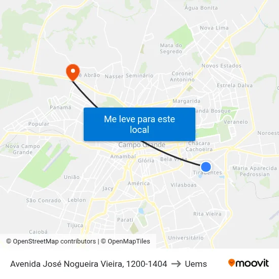 Avenida José Nogueira Vieira, 1200-1404 to Uems map