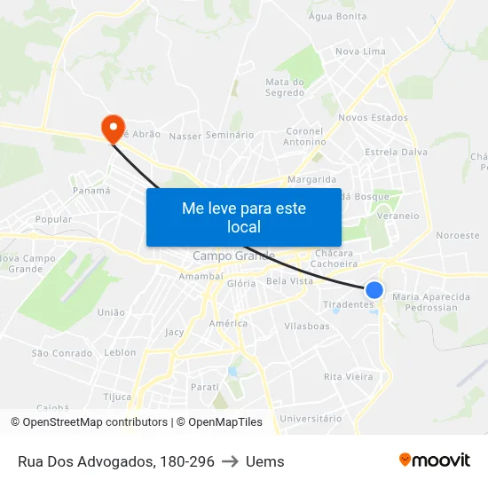 Rua Dos Advogados, 180-296 to Uems map