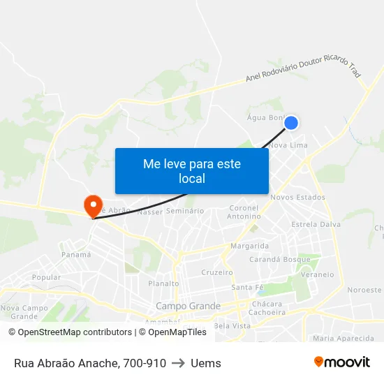 Rua Abraão Anache, 700-910 to Uems map