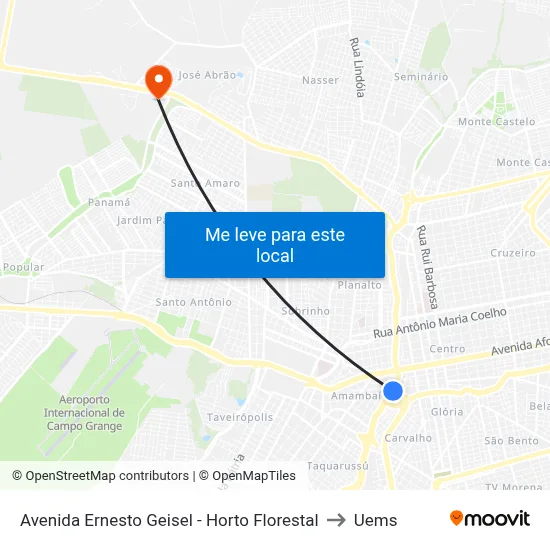 Avenida Ernesto Geisel - Horto Florestal to Uems map