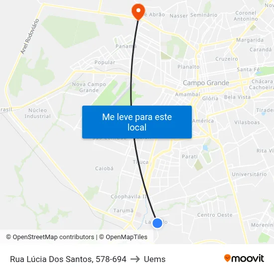 Rua Lúcia Dos Santos, 578-694 to Uems map