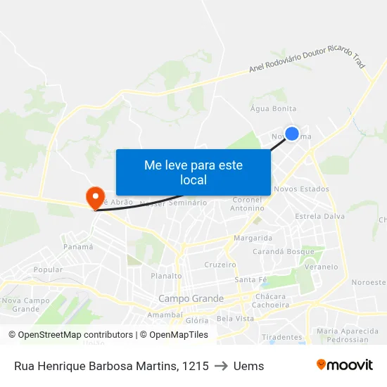 Rua Henrique Barbosa Martins, 1215 to Uems map