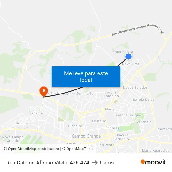 Rua Galdino Afonso Vilela, 426-474 to Uems map