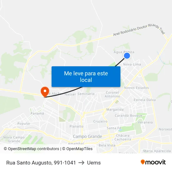 Rua Santo Augusto, 991-1041 to Uems map