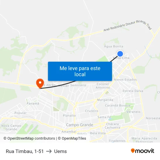 Rua Timbau, 1-51 to Uems map