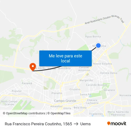 Rua Francisco Pereira Coutinho, 1565 to Uems map