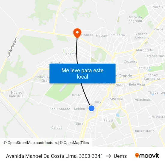Avenida Manoel Da Costa Lima, 3303-3341 to Uems map