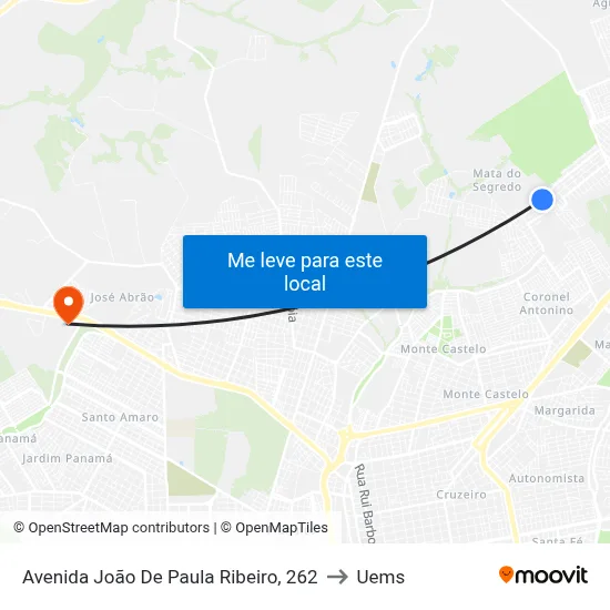 Avenida João De Paula Ribeiro, 262 to Uems map