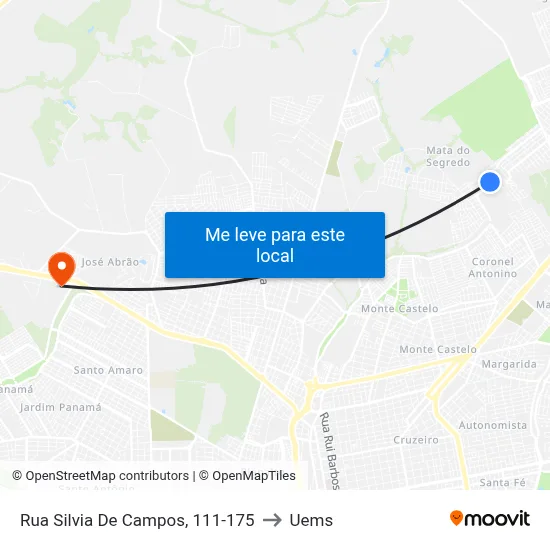 Rua Silvia De Campos, 111-175 to Uems map