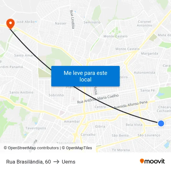 Rua Brasilândia, 60 to Uems map