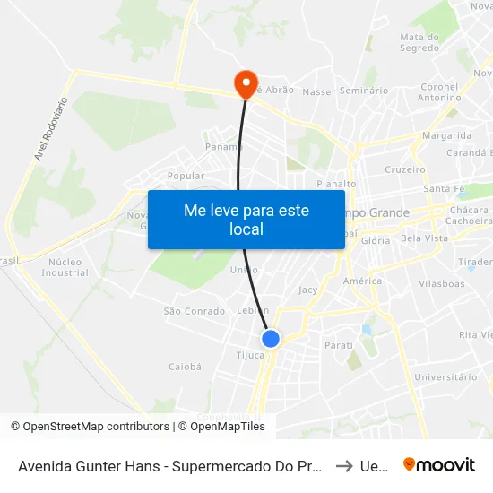Avenida Gunter Hans - Supermercado Do Produtor to Uems map
