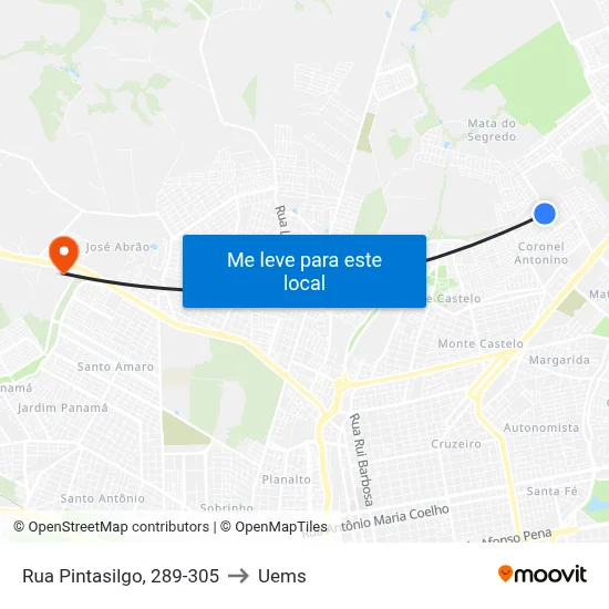 Rua Pintasilgo, 289-305 to Uems map