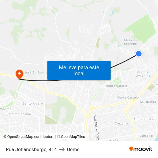 Rua Johanesburgo, 414 to Uems map