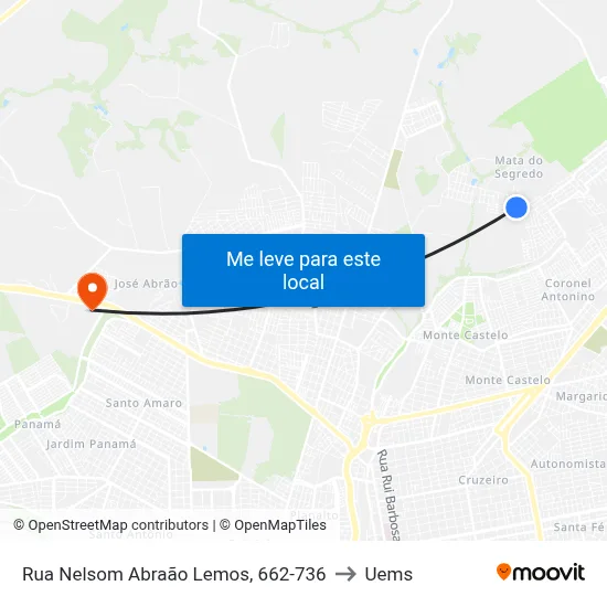 Rua Nelsom Abraão Lemos, 662-736 to Uems map