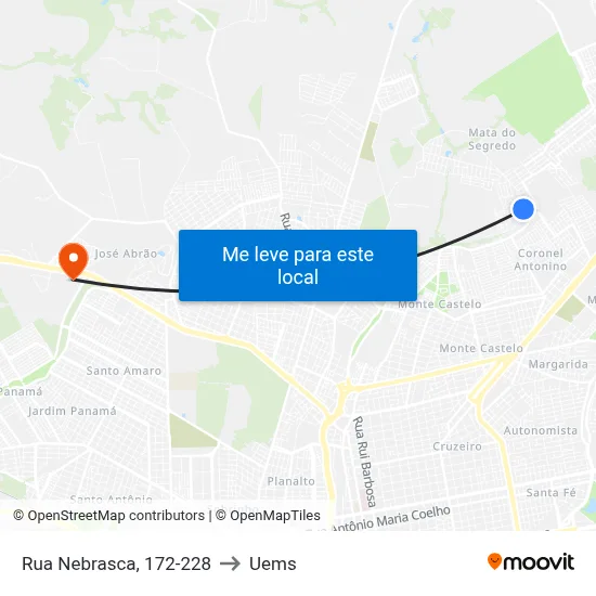 Rua Nebrasca, 172-228 to Uems map