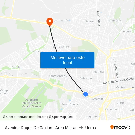 Avenida Duque De Caxias - Área Militar to Uems map