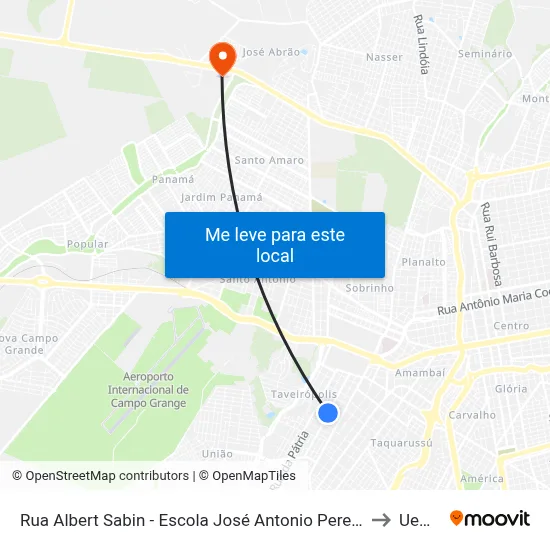 Rua Albert Sabin - Escola José Antonio Pereira to Uems map