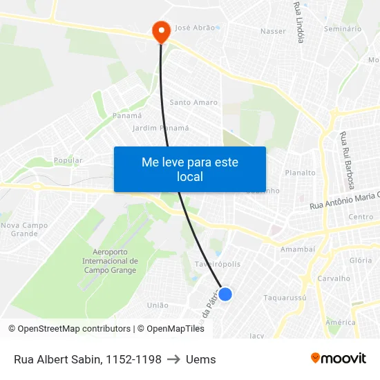 Rua Albert Sabin, 1152-1198 to Uems map