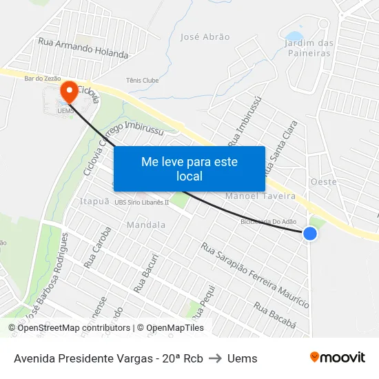 Avenida Presidente Vargas - 20ª Rcb to Uems map
