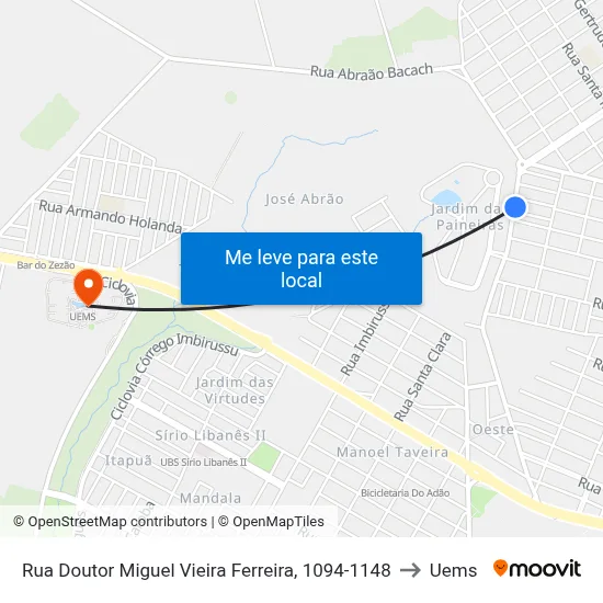 Rua Doutor Miguel Vieira Ferreira, 1094-1148 to Uems map