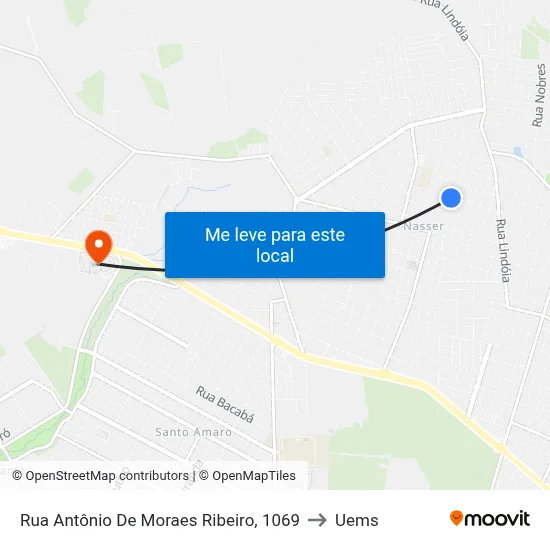 Rua Antônio De Moraes Ribeiro, 1069 to Uems map