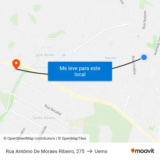 Rua Antônio De Moraes Ribeiro, 275 to Uems map