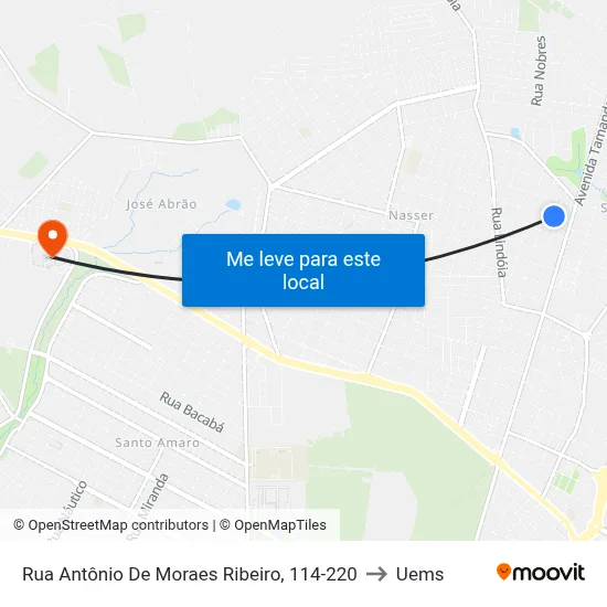 Rua Antônio De Moraes Ribeiro, 114-220 to Uems map