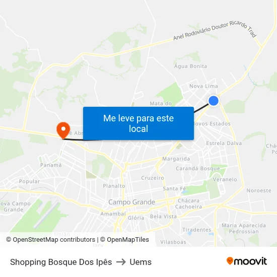 Shopping Bosque Dos Ipês to Uems map