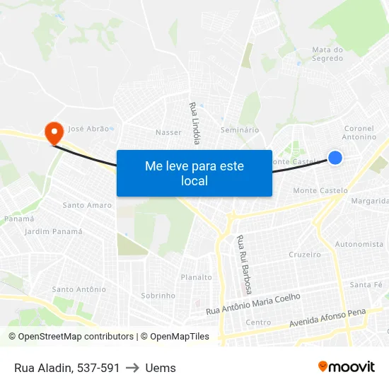 Rua Aladin, 537-591 to Uems map