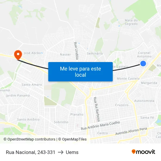 Rua Nacional, 243-331 to Uems map