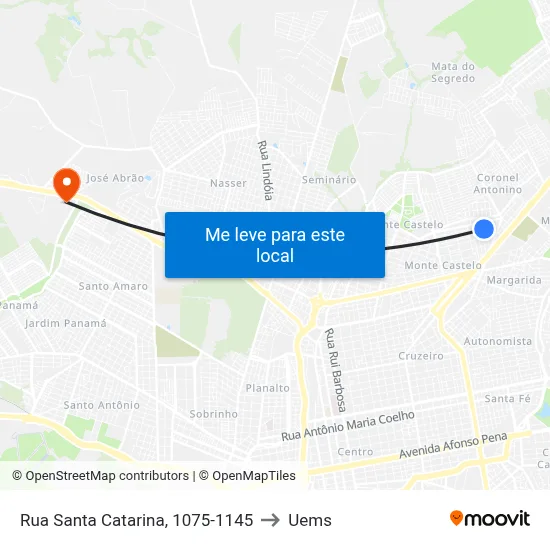 Rua Santa Catarina, 1075-1145 to Uems map