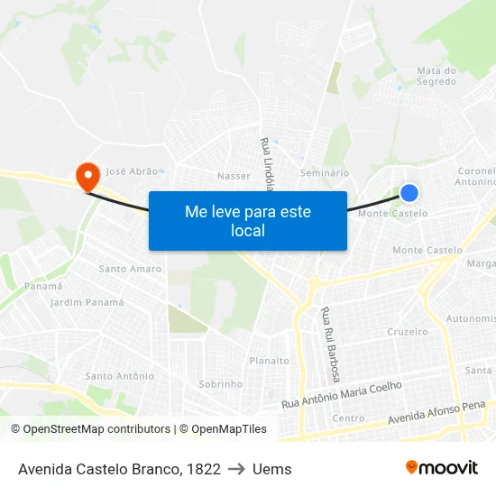 Avenida Castelo Branco, 1822 to Uems map