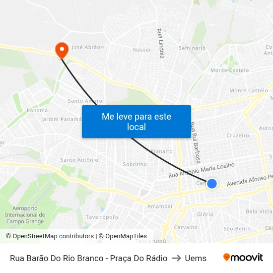 Rua Barão Do Rio Branco - Praça Do Rádio to Uems map