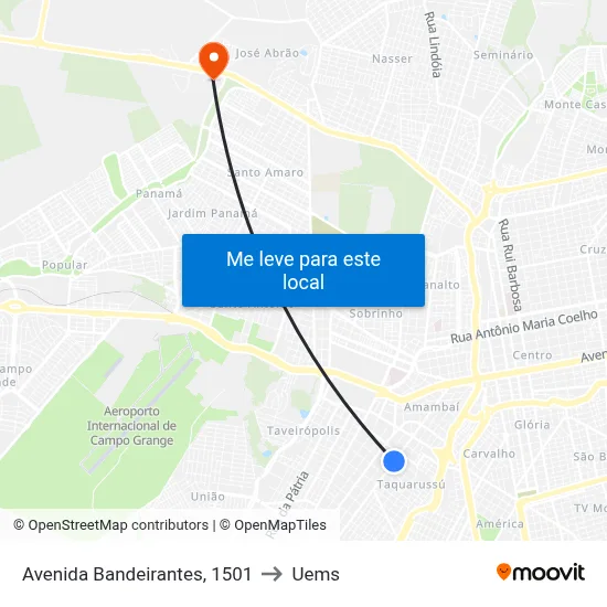 Avenida Bandeirantes, 1501 to Uems map