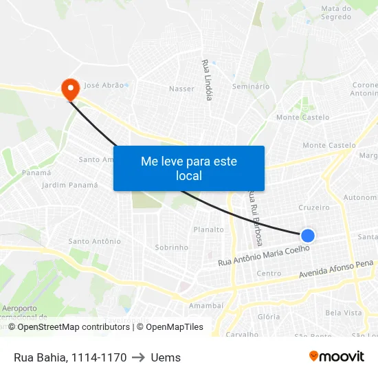 Rua Bahia, 1114-1170 to Uems map