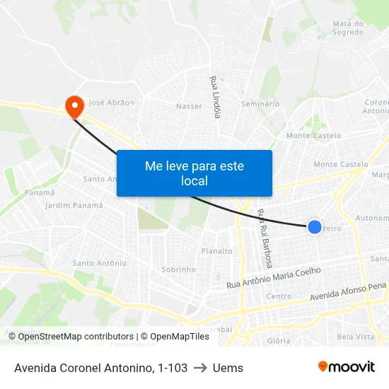 Avenida Coronel Antonino, 1-103 to Uems map