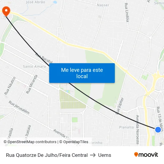 Rua Quatorze De Julho/Feira Central to Uems map