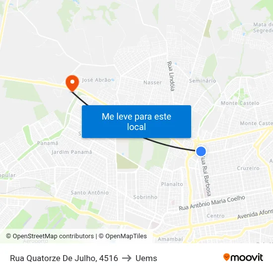 Rua Quatorze De Julho, 4516 to Uems map
