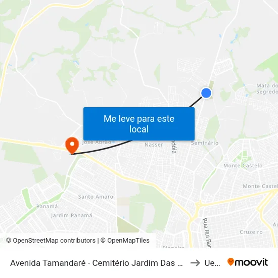 Avenida Tamandaré - Cemitério Jardim Das Palmeiras to Uems map