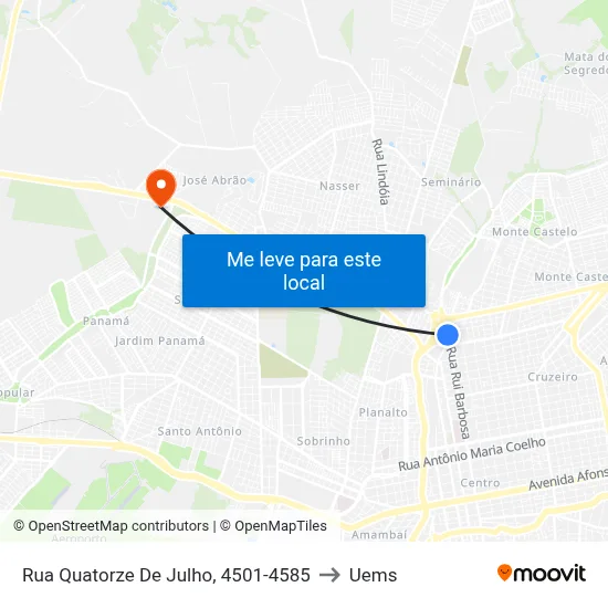 Rua Quatorze De Julho, 4501-4585 to Uems map