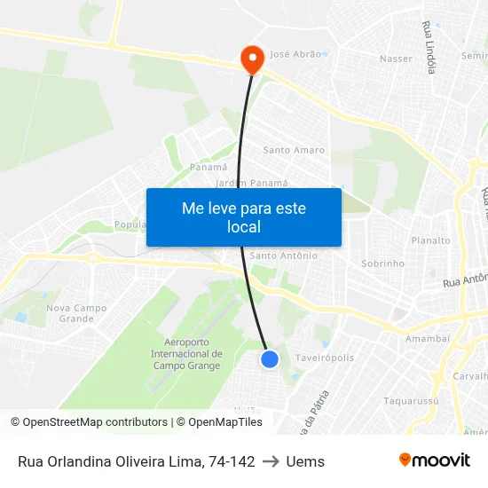 Rua Orlandina Oliveira Lima, 74-142 to Uems map